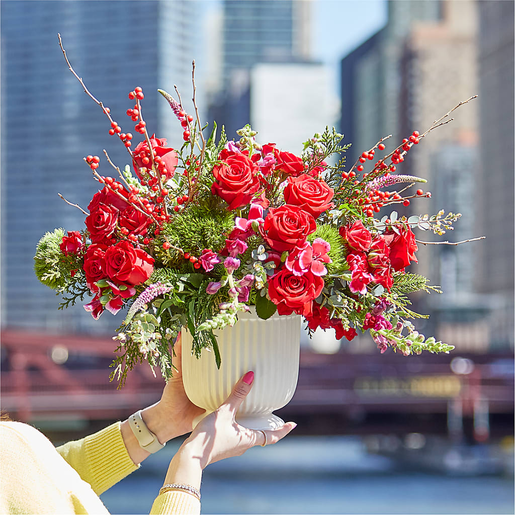 Big Red Bow Bouquet – Batavia Stage Coach Florist, Batavia NY