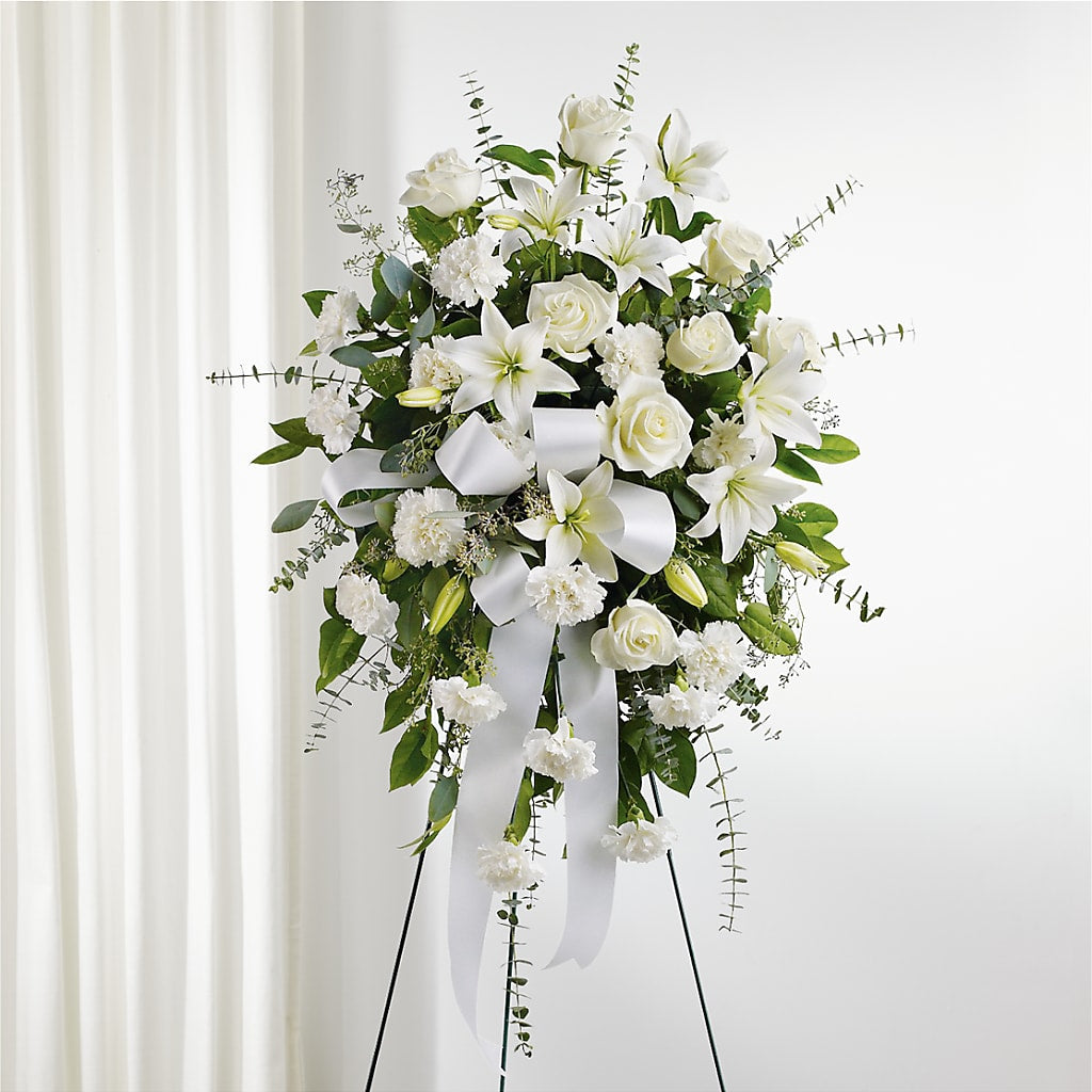With Care Standing Spray – Batavia Stage Coach Florist, Batavia NY