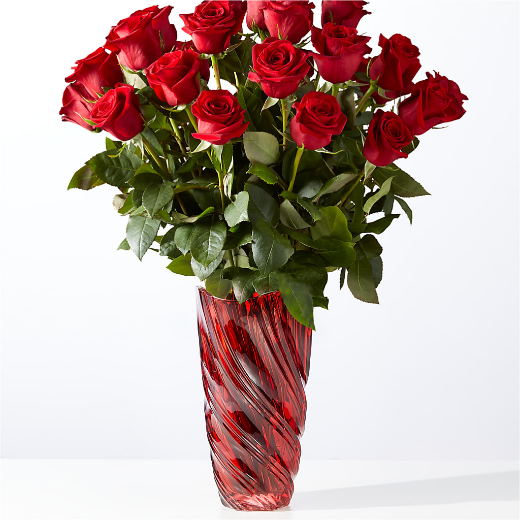 Classic Love Red Rose Bouquet with Luxe Swirl Vase – Batavia Stage Coach Florist, Batavia NY