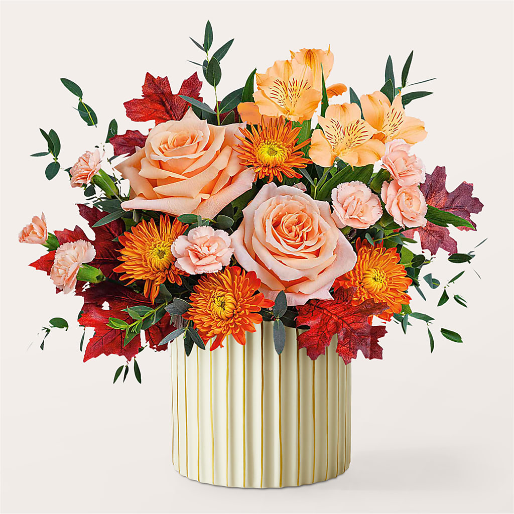 Spiced Latte Bouquet with Ivory Vase – Batavia Stage Coach Florist, Batavia NY