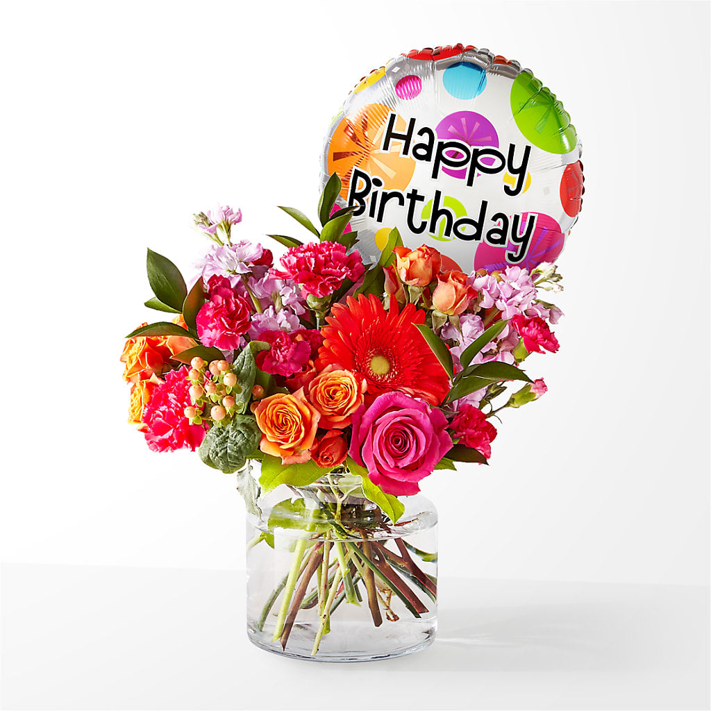 Fiesta Bouquet with Birthday Balloon –  Batavia Stage Coach Florist, Batavia NY