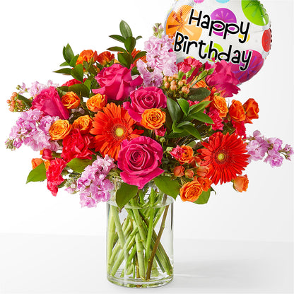 Fiesta Bouquet with Birthday Balloon –  Batavia Stage Coach Florist, Batavia NY