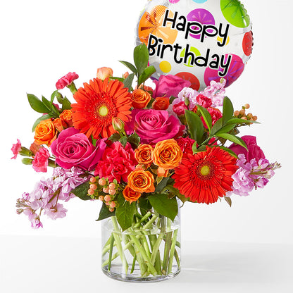Fiesta Bouquet with Birthday Balloon –  Batavia Stage Coach Florist, Batavia NY