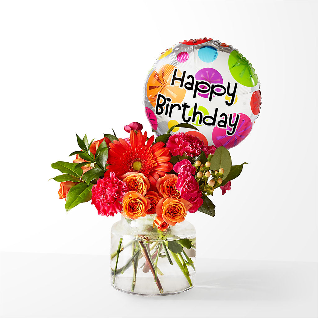 Fiesta Bouquet with Birthday Balloon –  Batavia Stage Coach Florist, Batavia NY