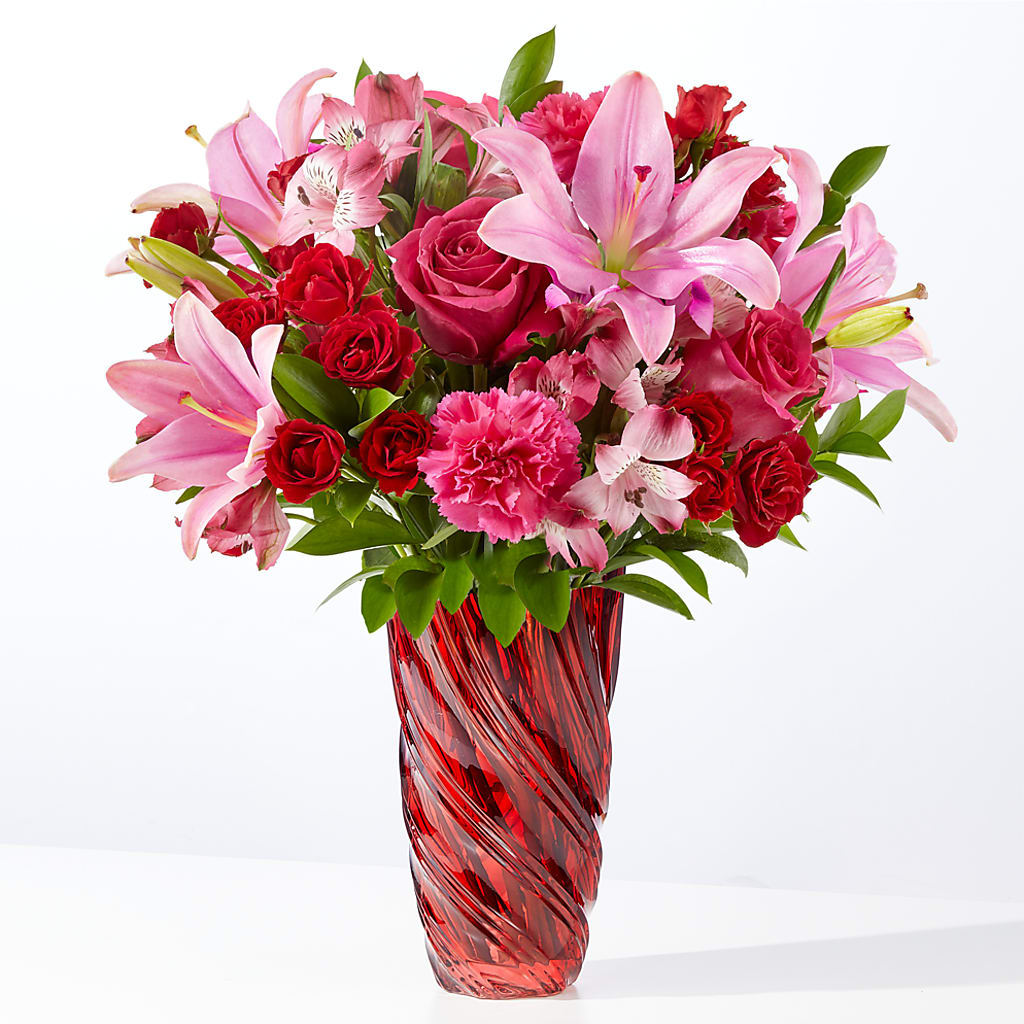 In Love Bouquet with Luxe Swirl Vase –  Batavia Stage Coach Florist, Batavia NY