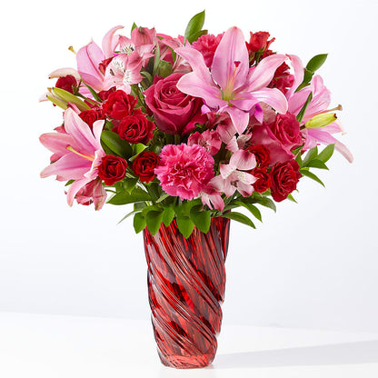 In Love Bouquet with Luxe Swirl Vase –  Batavia Stage Coach Florist, Batavia NY
