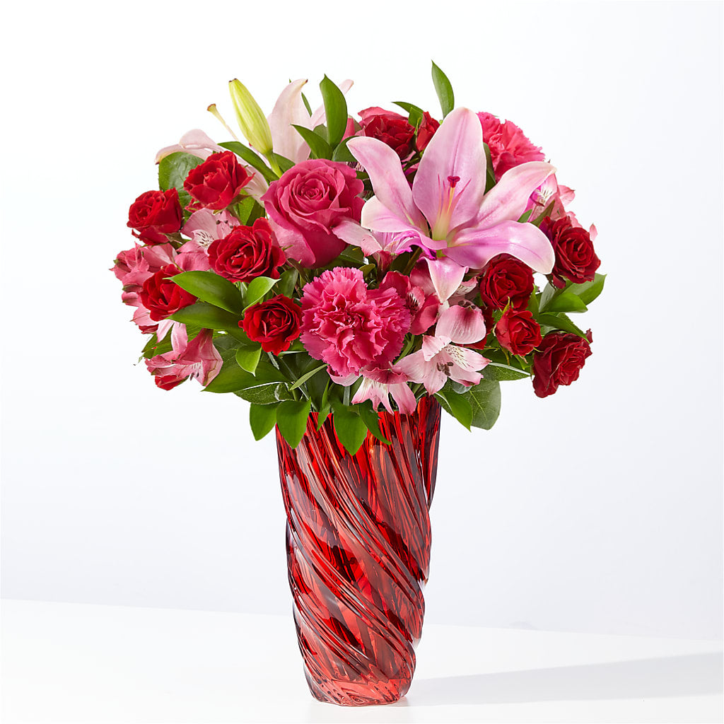 In Love Bouquet with Luxe Swirl Vase –  Batavia Stage Coach Florist, Batavia NY