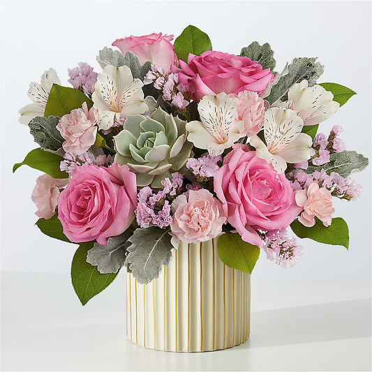 Dusty Rose Bouquet with Ivory Vase –  Batavia Stage Coach Florist, Batavia NY