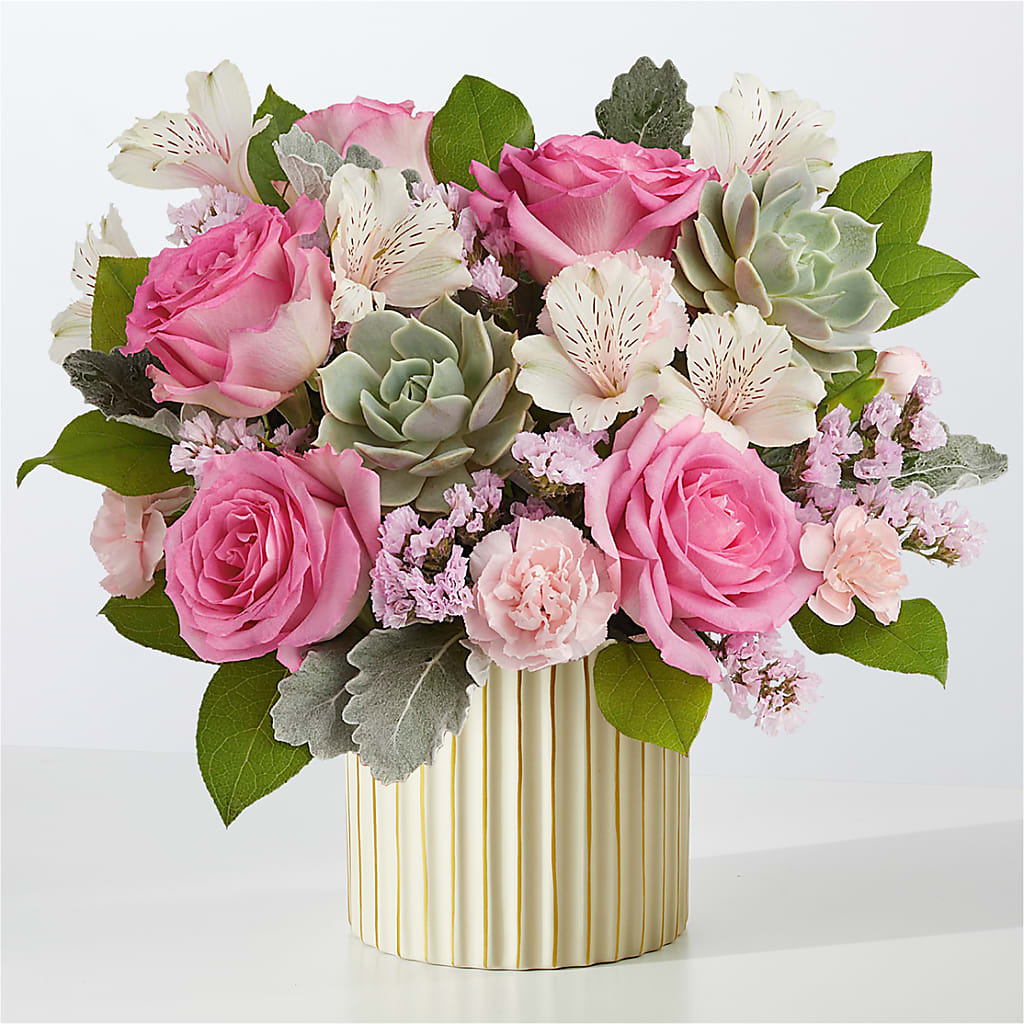 Dusty Rose Bouquet with Ivory Vase –  Batavia Stage Coach Florist, Batavia NY