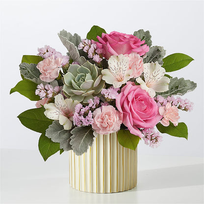 Dusty Rose Bouquet with Ivory Vase –  Batavia Stage Coach Florist, Batavia NY