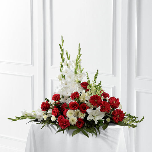 Crimson & White Arrangement –  Batavia Stage Coach Florist, Batavia NY