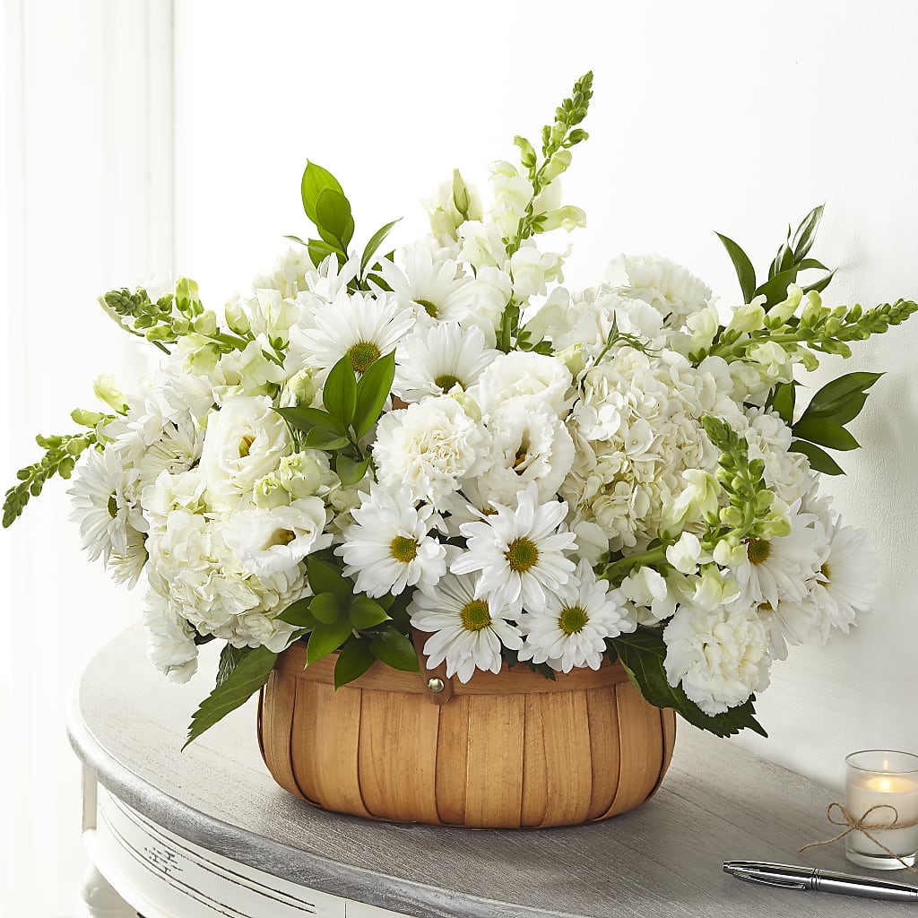 Pure Ivory Basket –  Batavia Stage Coach Florist, Batavia NY