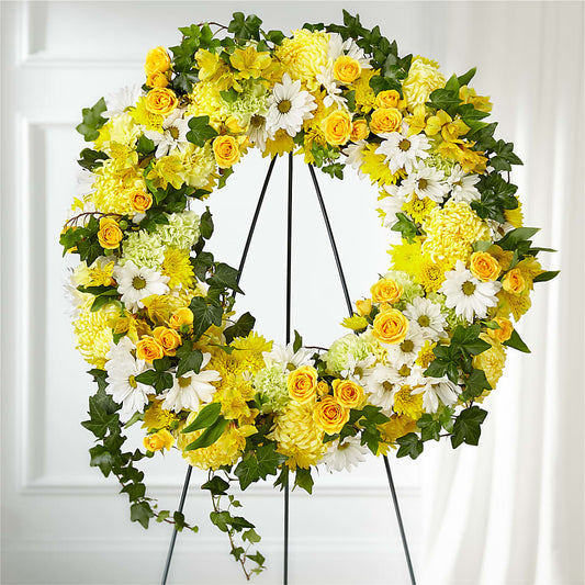 Golden Remembrance Wreath –  Batavia Stage Coach Florist, Batavia NY