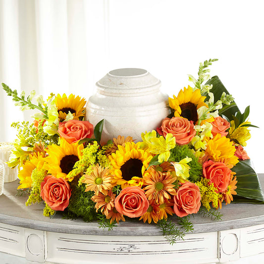 Faithful Sunflower Cremation Adornment –  Batavia Stage Coach Florist, Batavia NY