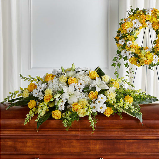 Golden Harmony Casket Spray –  Batavia Stage Coach Florist, Batavia NY