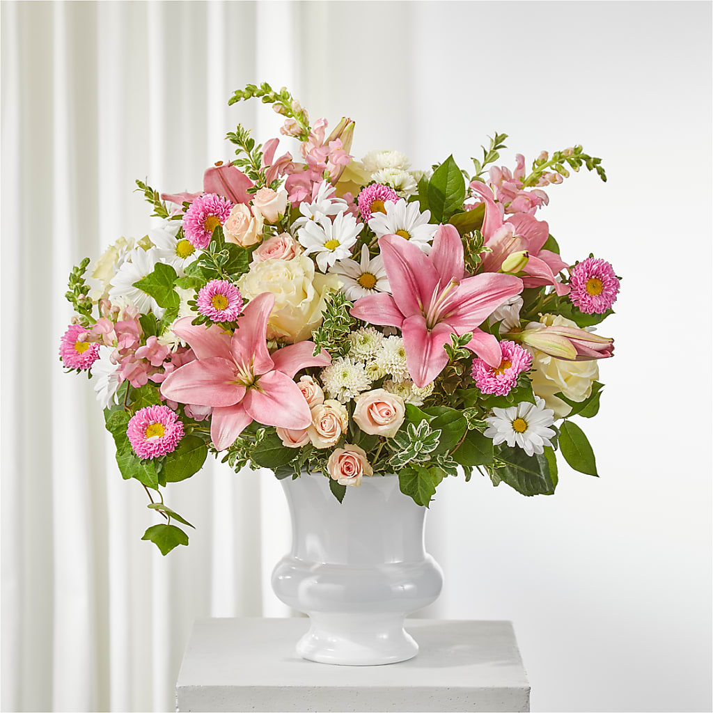 Empathetic Blooms Urn Arrangement –  Batavia Stage Coach Florist, Batavia NY