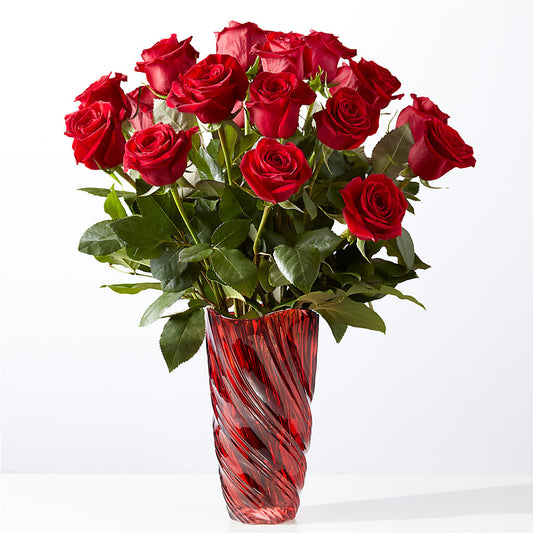 Classic Love Red Rose Bouquet with Luxe Swirl Vase –  Batavia Stage Coach Florist, Batavia NY