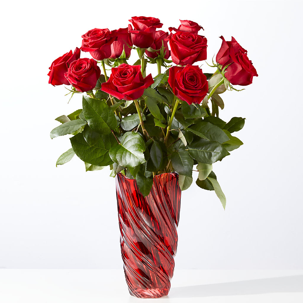 Classic Love Red Rose Bouquet with Luxe Swirl Vase –  Batavia Stage Coach Florist, Batavia NY