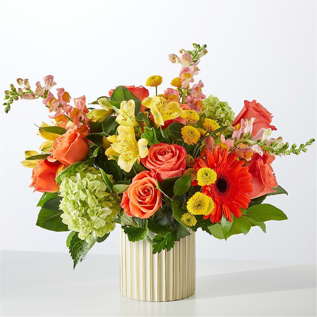 Autumn Sunshine Bouquet with Ivory Vase –  Batavia Stage Coach Florist, Batavia NY