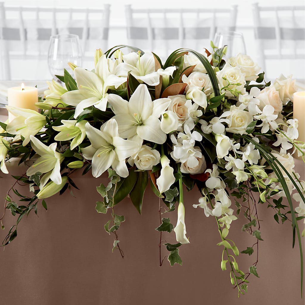 White Linen Arrangement –  Batavia Stage Coach Florist, Batavia NY