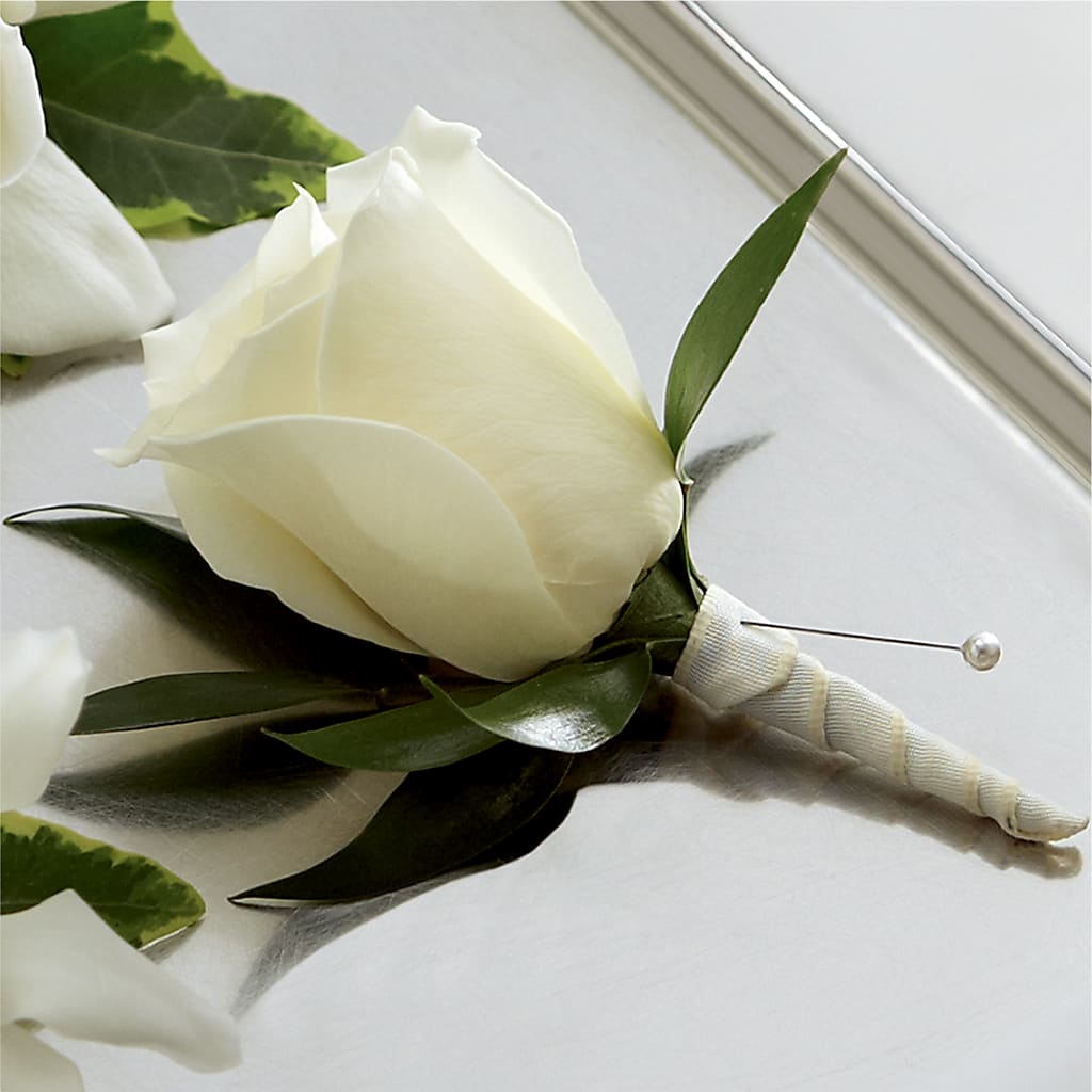 White Rose Boutonniere –  Batavia Stage Coach Florist, Batavia NY