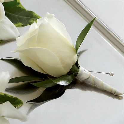White Rose Boutonniere –  Batavia Stage Coach Florist, Batavia NY