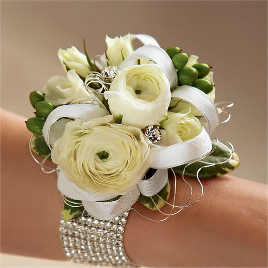 White Wedding Corsage –  Batavia Stage Coach Florist, Batavia NY